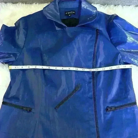 J’Envie NY Shiny Cobalt Blue Double Breasted Rain Jacket w/ Zippers Women Med - Picture 9 of 10
